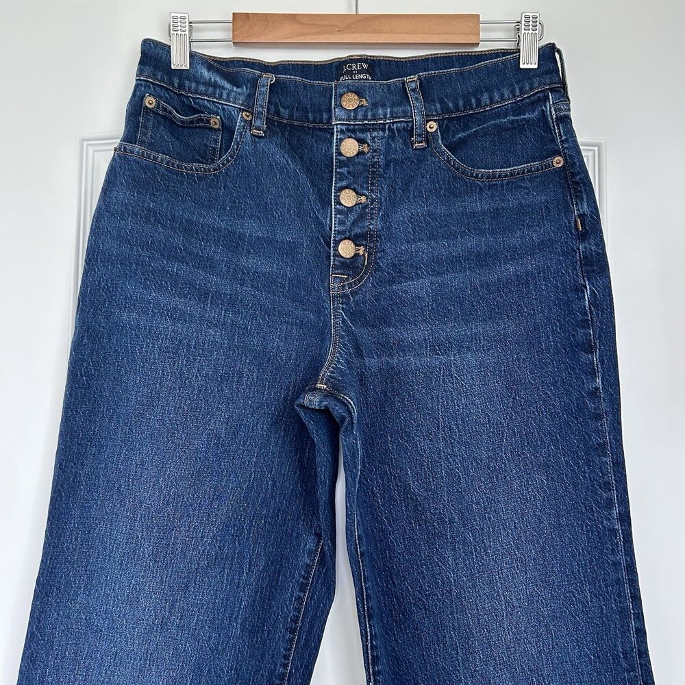J Crew Jeans Womens Full Length Wide Leg Size 29T Tall Blue Denim High Rise